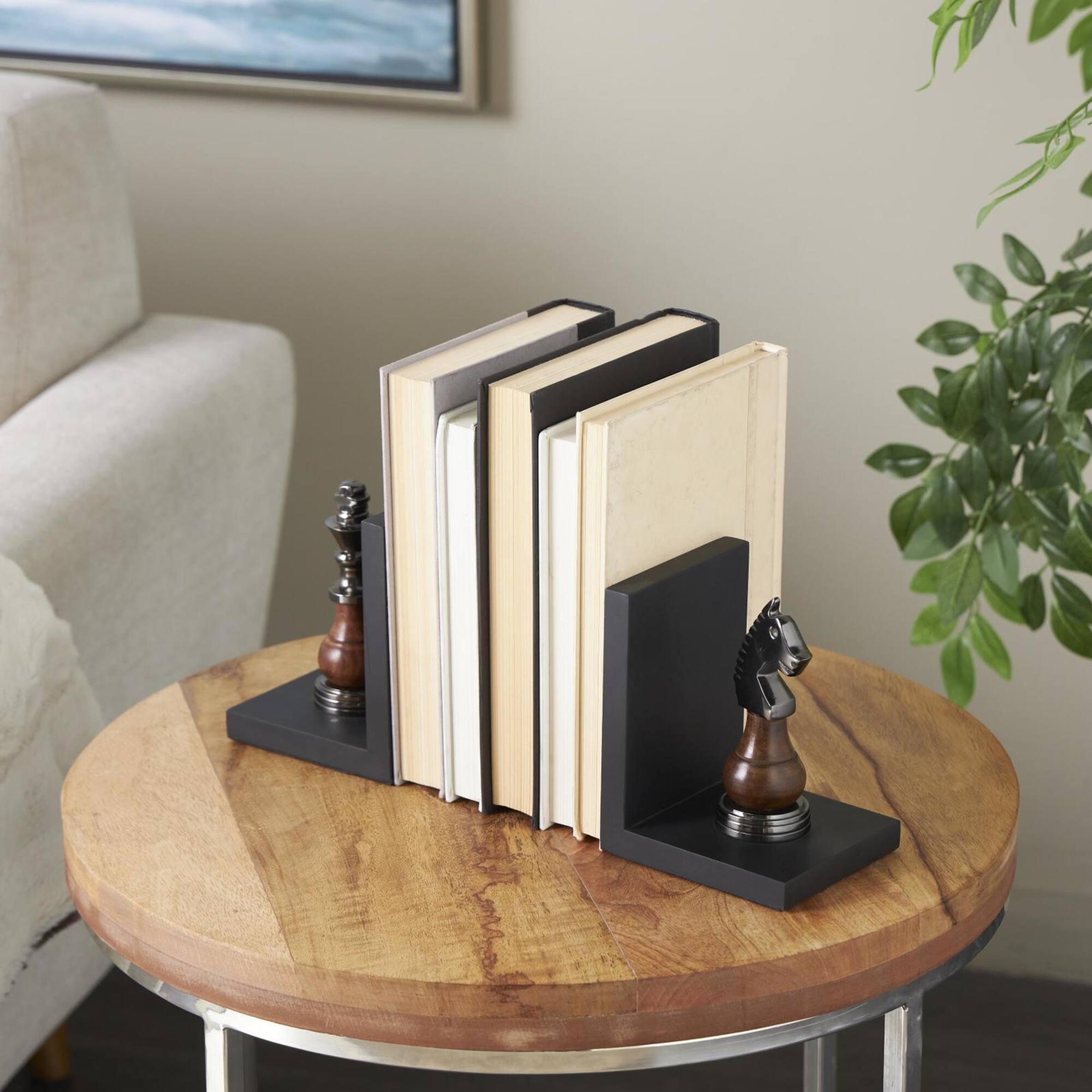 Decorative Dark Brown & Silver Chess Bookend Set